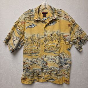 VTG Sportif Men’s Fishing Shirt Large Tropical Fish Print Button Up USA - READ